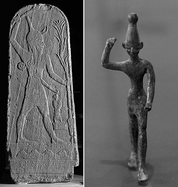 Рис. 3. Барельеф и статуэтка Ваала из Угарита (Лувр)
