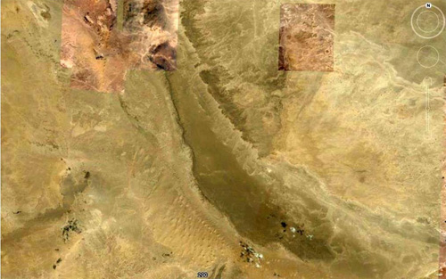 Рис. 3. Сухое русло реки Кинип Птолемея около его дельты на снимке из космоса.
