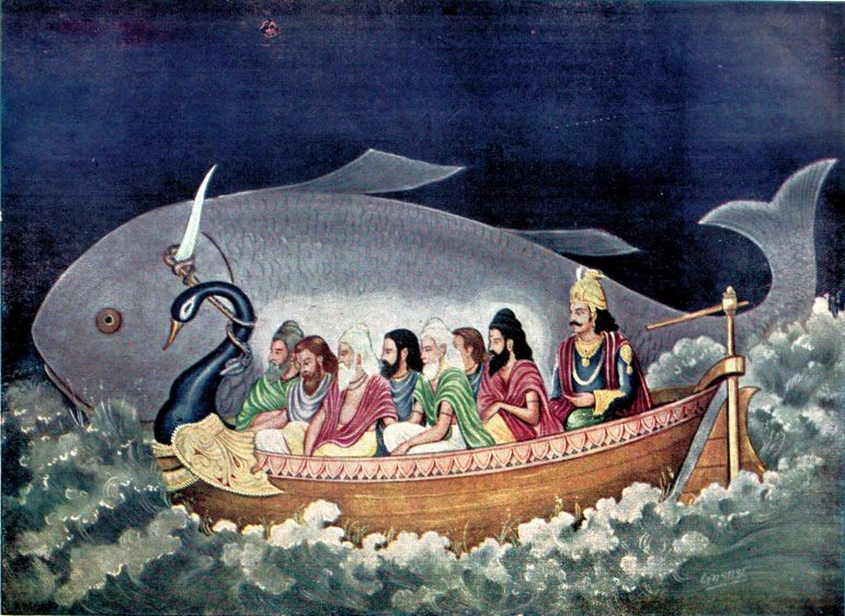 Ману спасает Саптариши от Всемирного Потопа. Из Википедии, свободной энциклопедии.