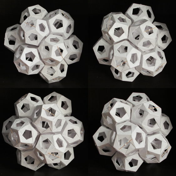Рисунок 11 – Модель «додекаэдрового поля»: четыре ракурса 13-ти элементов-додекаэдров «додекаэдрового поля» (фотографии)