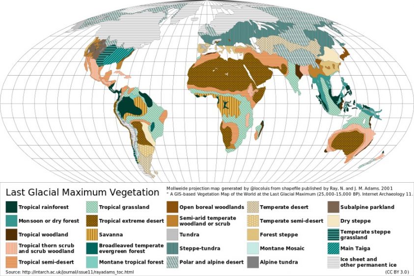 Рис. 2. Климатическая карта мира в XVI тысячелетии до н.э.