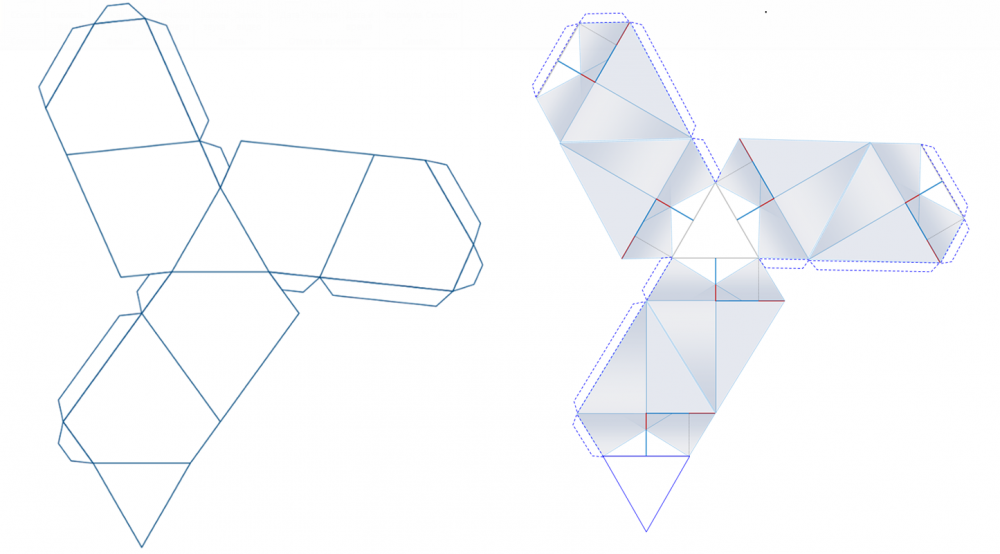 Рисунок 3 – Развертка «традиционного» (слева) и «альтернативного» (справа) варианта представления многогранника Дюрера